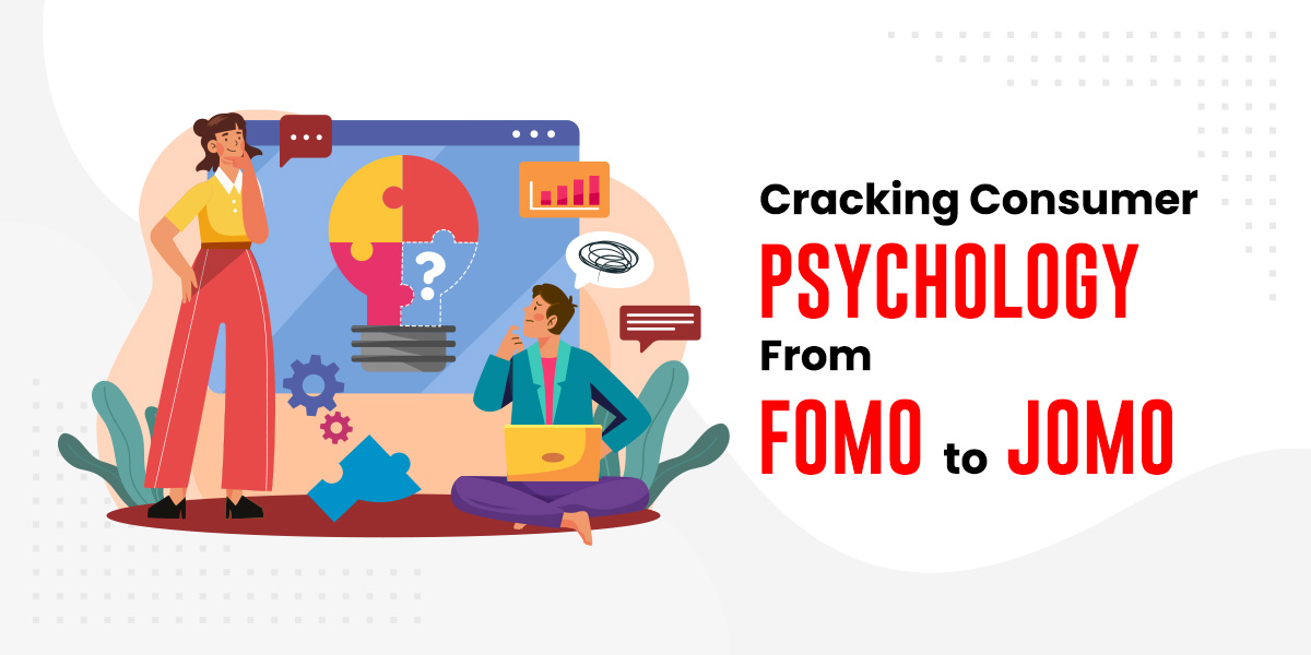 Infographic showing transition from FOMO to JOMO in consumer behavior for product discovery